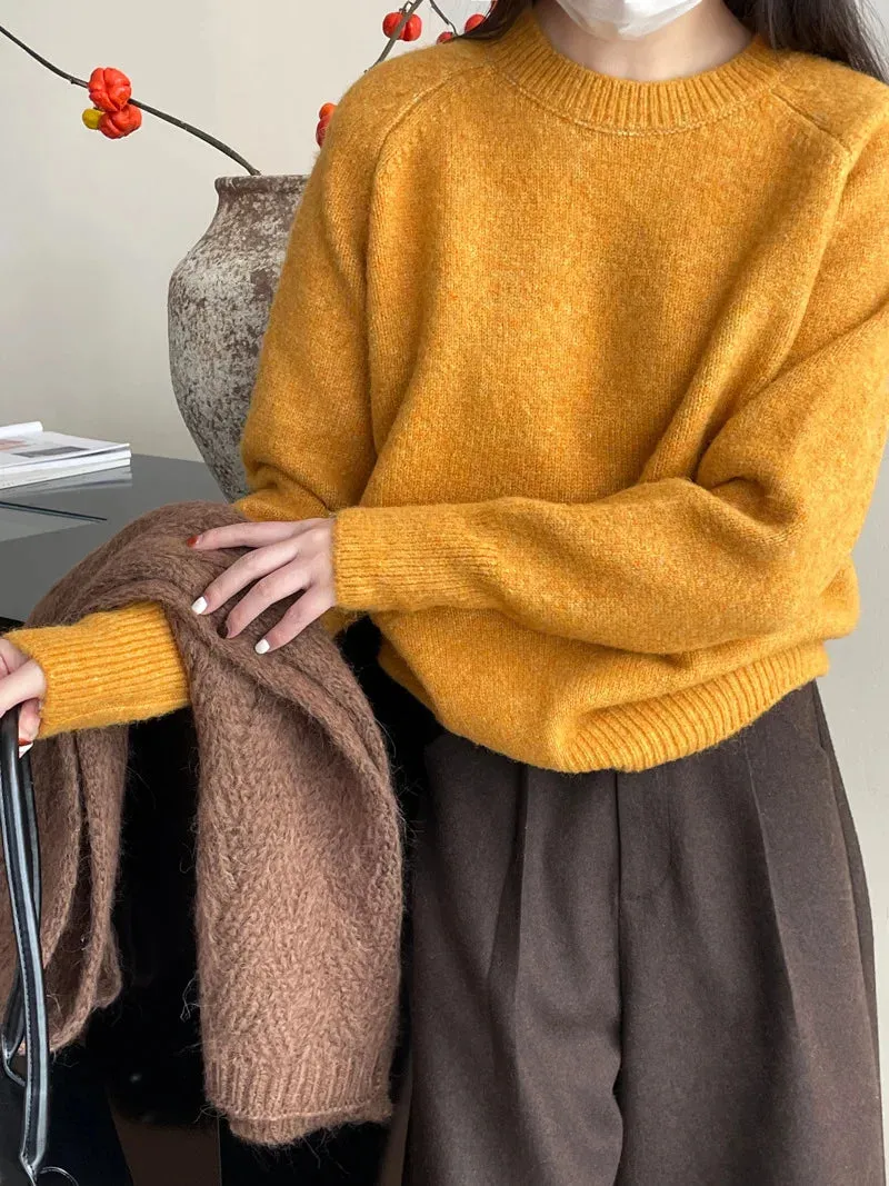 Amozae-Autumn Casual Outfits Amozae-2024 Winter Casual Fuzzy Mohair Solid Sweater Long Sleeve Warm Knit Pullovers