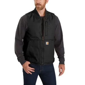 CARHARTT WASHED DUCK INSULATED RIB COLLAR VEST BLACK 104395