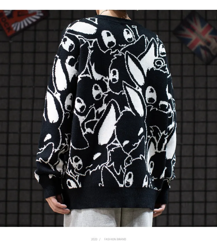 Japan Anime Eevee Sweater Cartoon Cute Men Fashion Round Collar Loose Knitwear Woolen