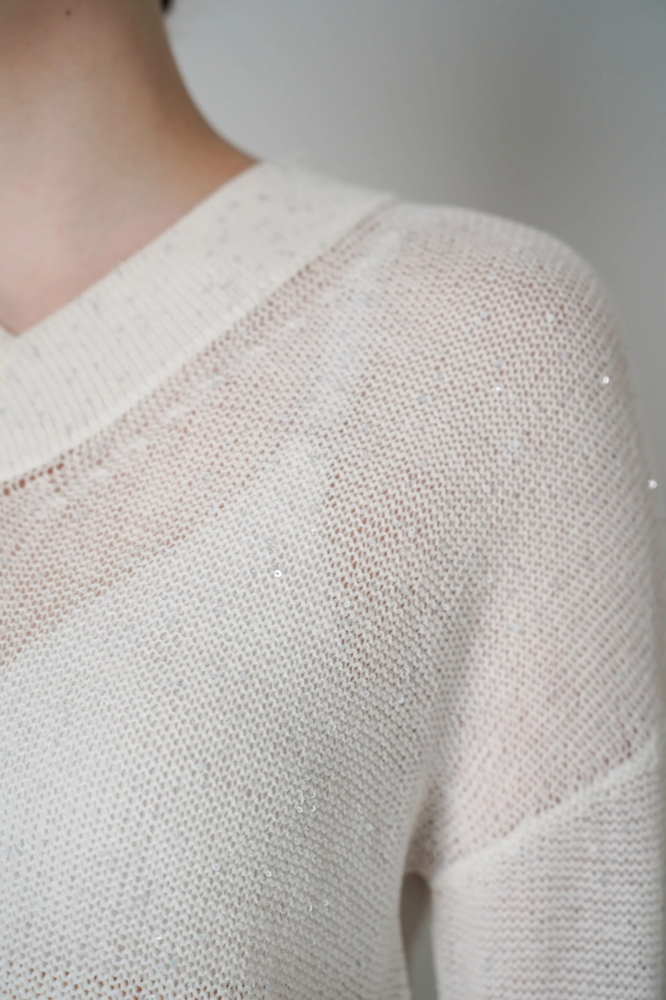 Lorena Antoniazzi Sequined Knitted Pullover in Off-White