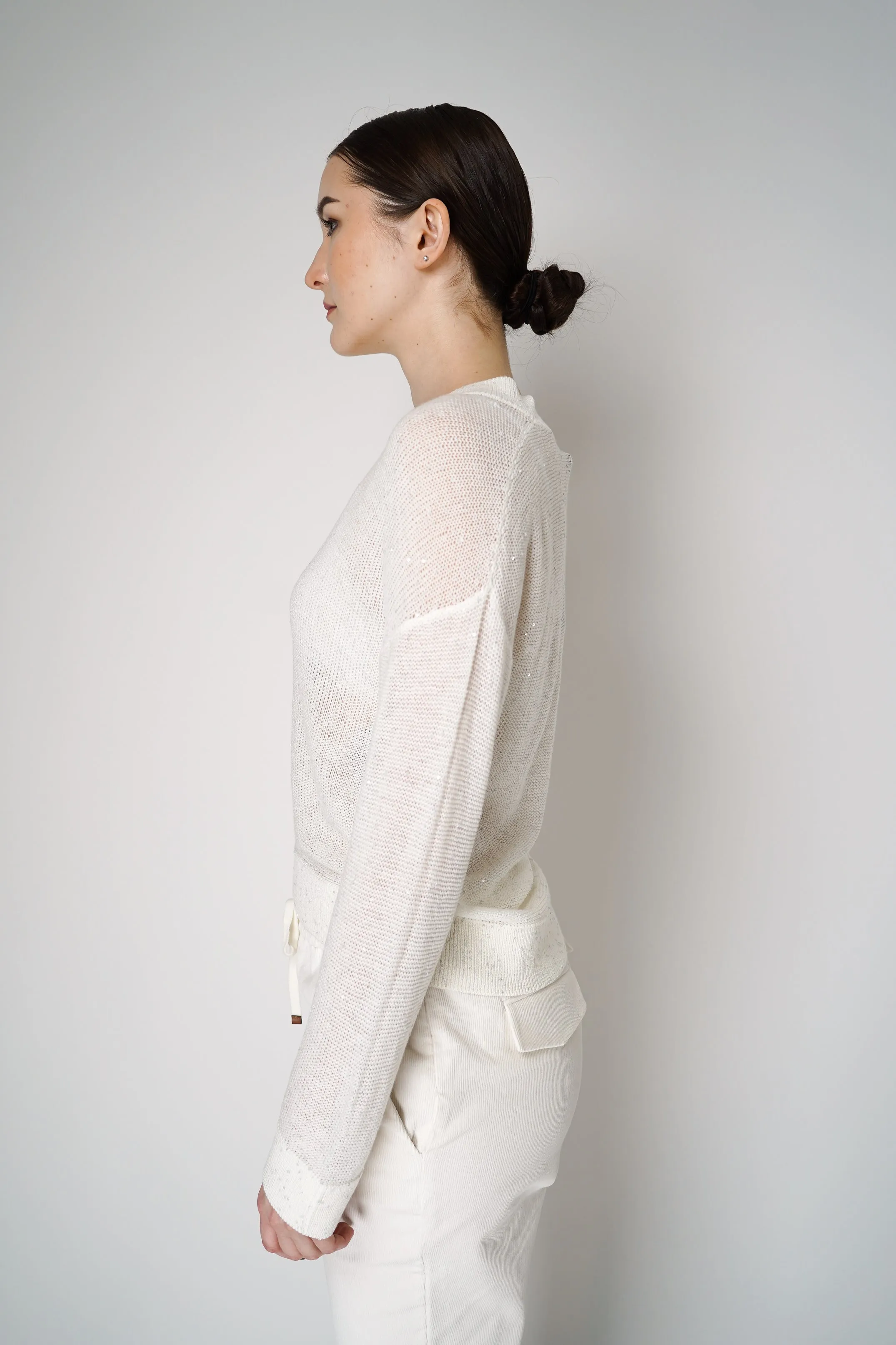Lorena Antoniazzi Sequined Knitted Pullover in Off-White