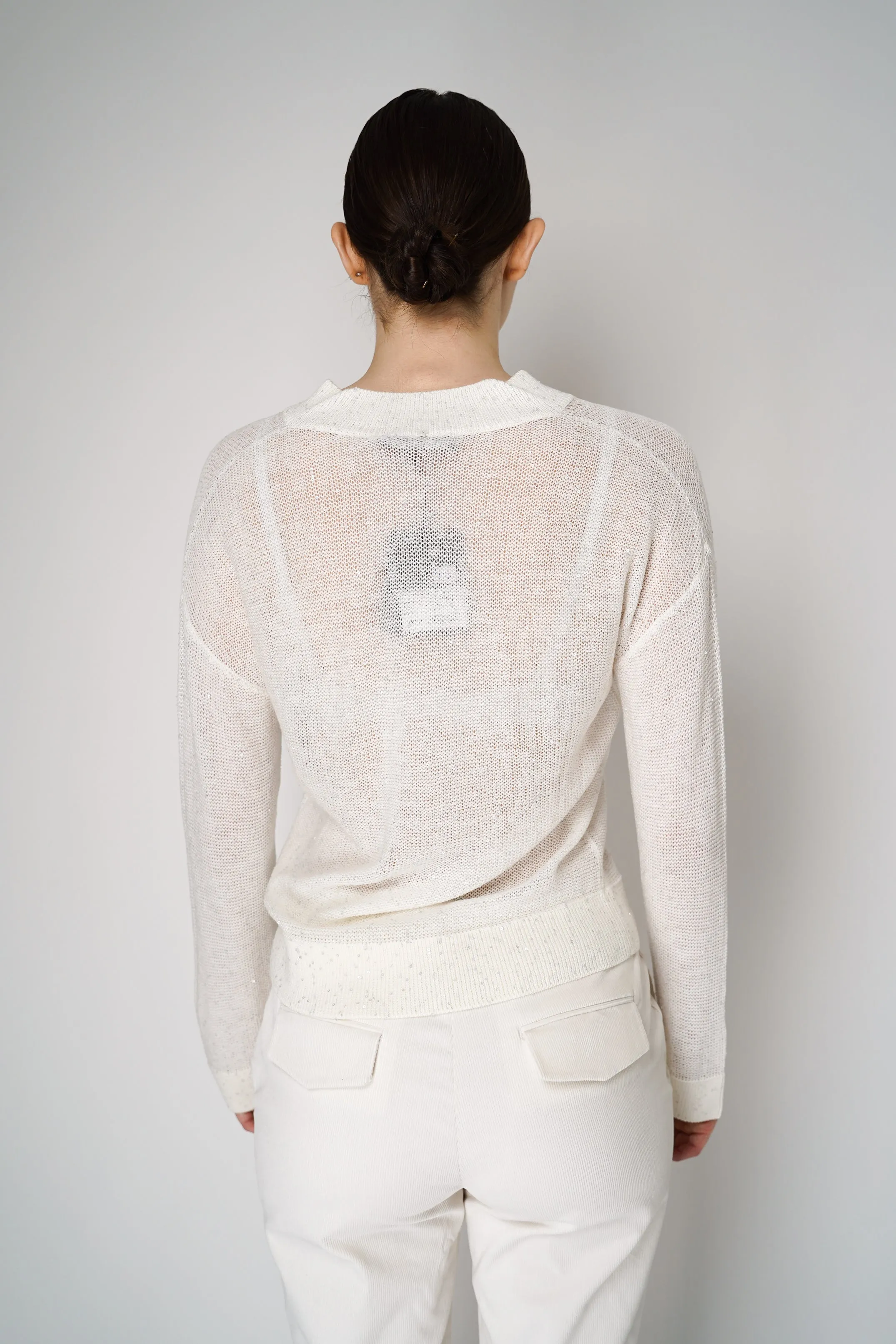 Lorena Antoniazzi Sequined Knitted Pullover in Off-White