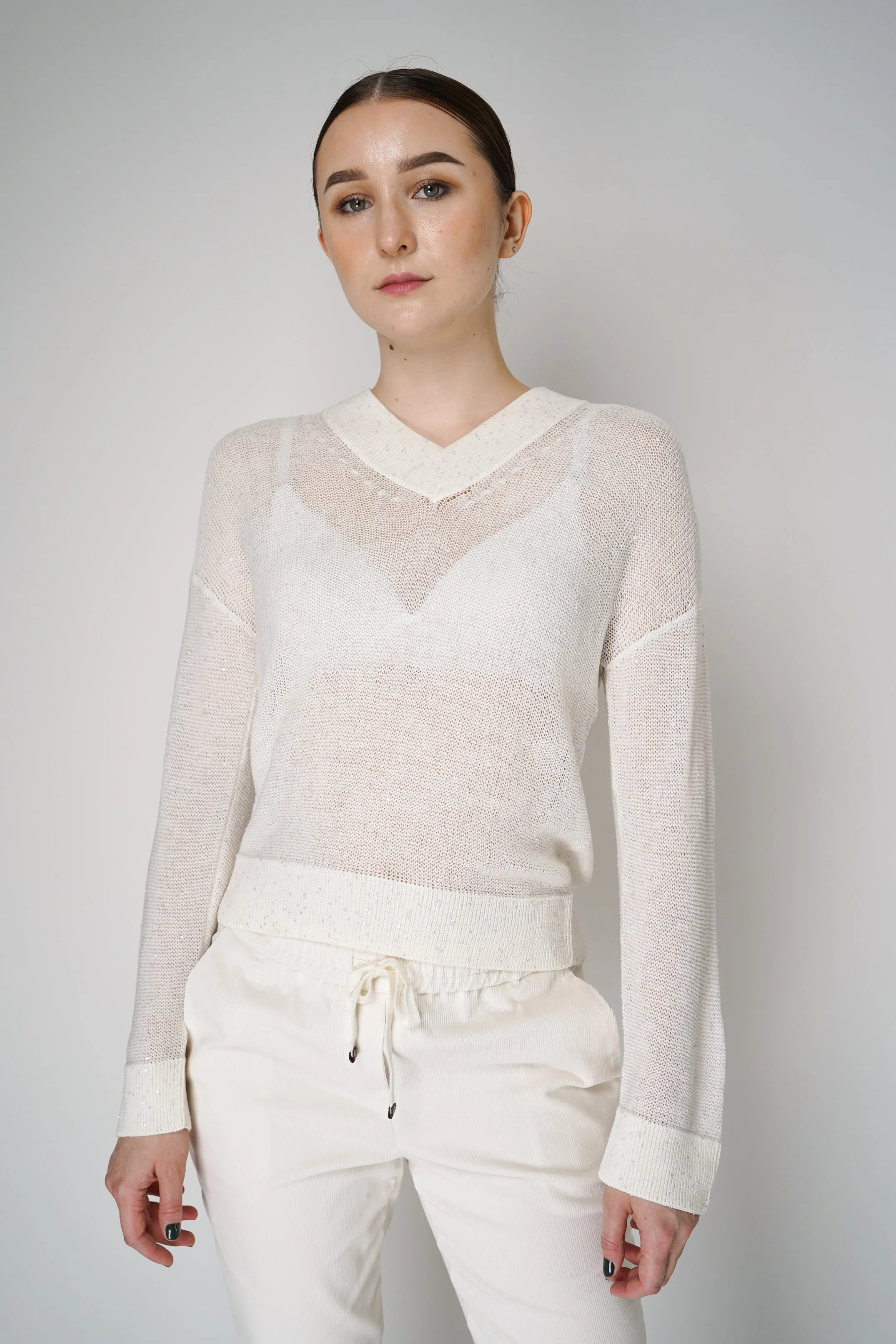 Lorena Antoniazzi Sequined Knitted Pullover in Off-White