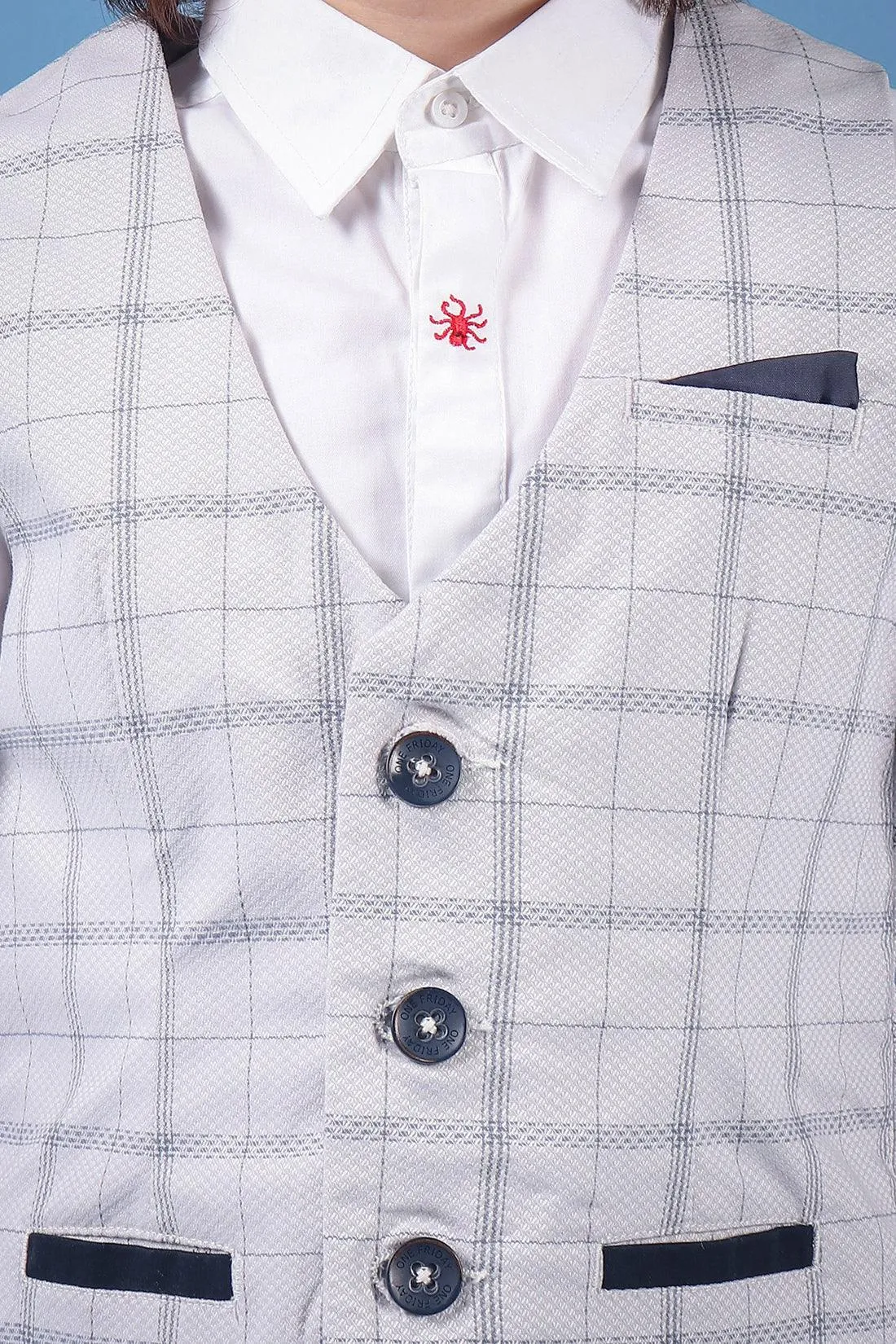 One Friday Kids Boys 100% Cotton Grey Check Waistcoat With Front Pockets